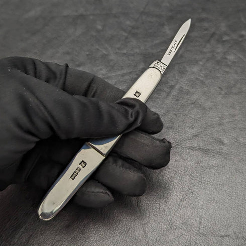 1936年 英国ヴィンテージ 純銀ハンドル ステンレスブレード 折りたたみナイフ